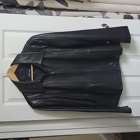 Vintage Nautica 100% Leather Lightweight Structured Zip Up Jacket - Picture 1 of 6